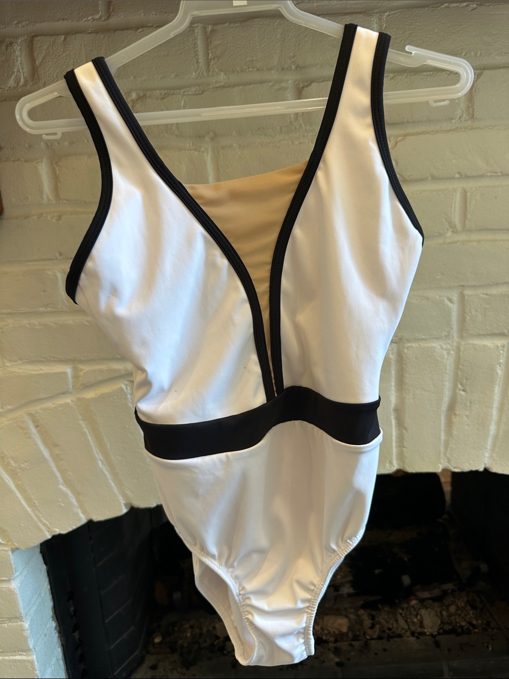Tiger Friday Dance wear Sz S White Scoop-Neck One-Piece Bodysuit with Black Trim